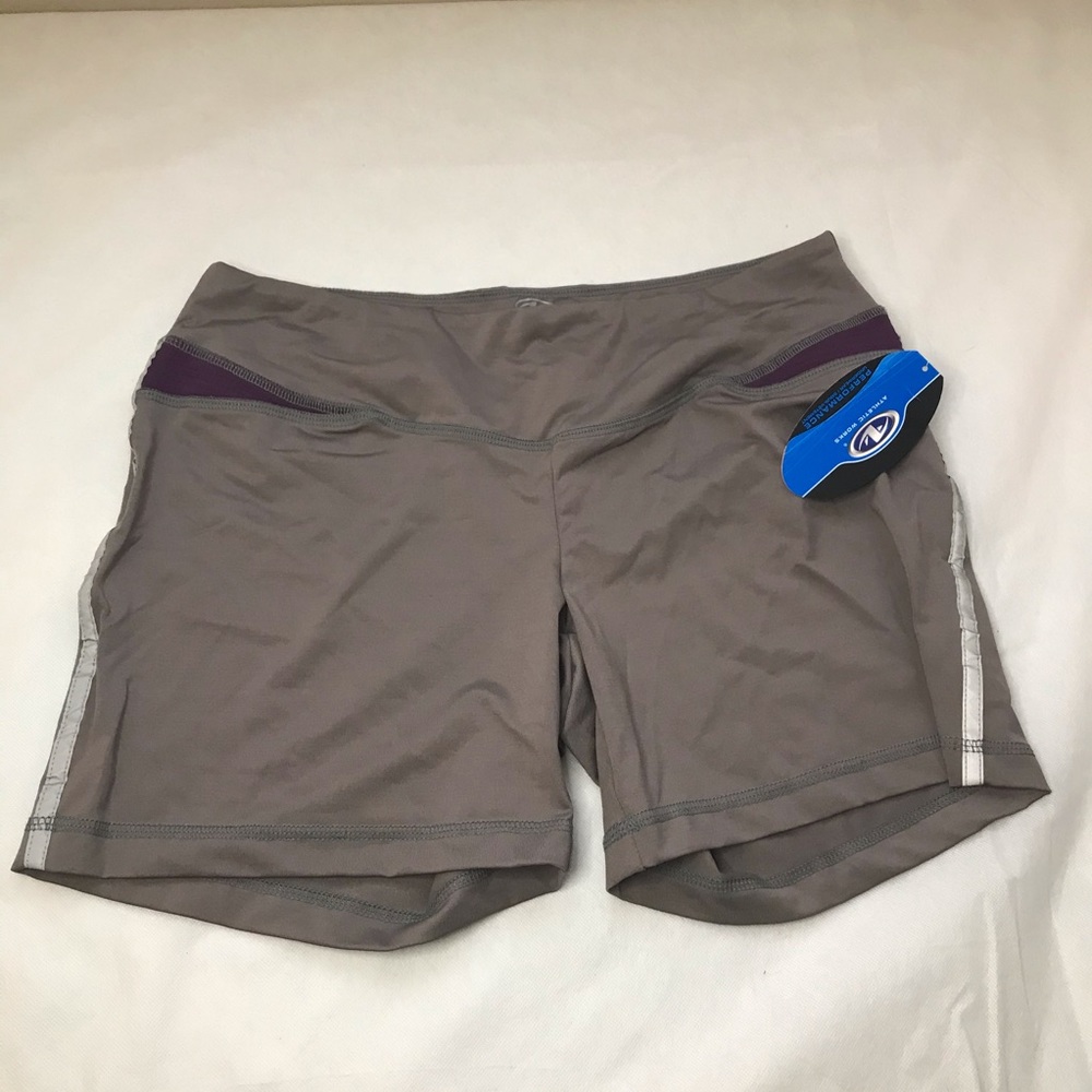 ATHLETIC WORKS ladies shorts in grey & purple Med